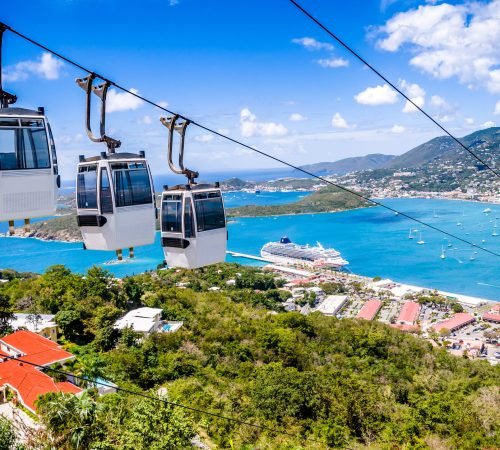 St. Thomas cruise port with cable car's in forground