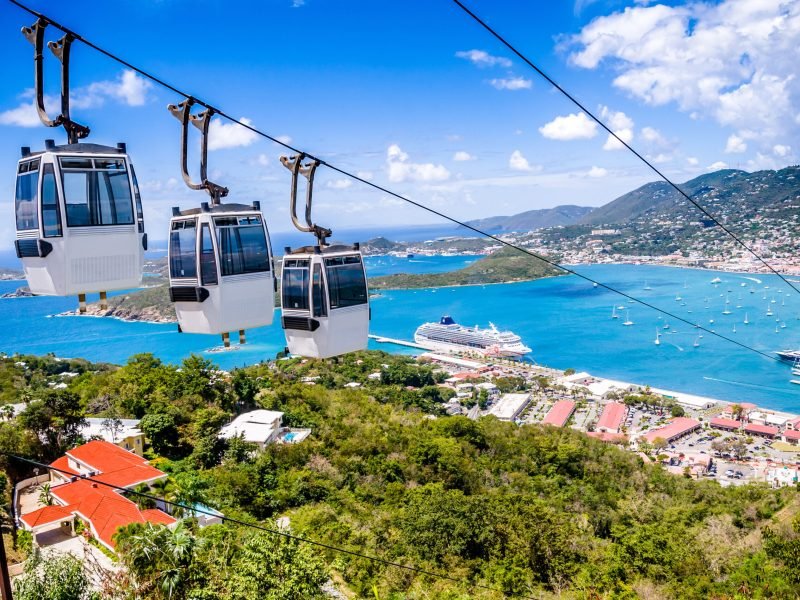 St. Thomas cruise port with cable car's in forground